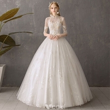 Niedrogie Kość Słoniowa Przezroczyste Ogród / Outdoor Suknie Ślubne 2019