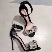 Uroczy Czarne Wieczorowe Buty Damskie 2019 Skórzany Z Paskiem Rhinestone 10 cm Szpilki Peep Toe Na Obcasie