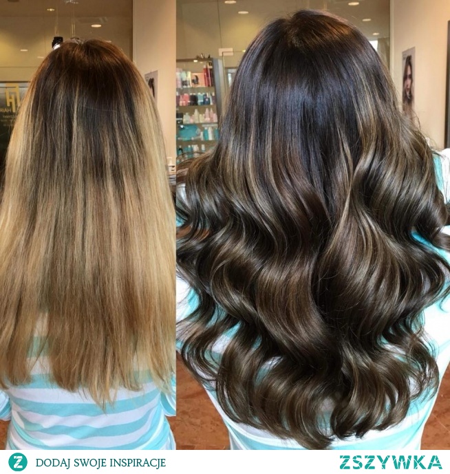Piękna zmiana z blondu na wieolowymiarowy brąz.Salon fryzjerski Warszawa