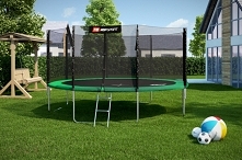 Bardzo duża trampolina ogrodowa z siatką, rozmiar 14 ft. Sprawdź cenę i inne trampoliny na hop-sport.pl