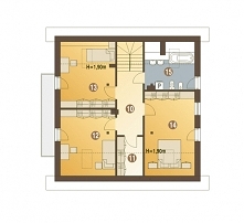 Projekt tego sympatycznego domku wychodzi na przeciw trendom współczesnego budownictwa jednorodzinnego. Nowinka VI będzie bardzo ekonomiczna w użytkowaniu i budowie. Rzut poddasza.