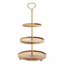 CUDOWNA PATERA GOLD NA CIASTO I OWOCE, ETAŻERKA TRZYPOZIOMOWA, METALOWA, DREWNIANA - SKANDYNAWSKI DESIGN OD MARKI MADAM STOLTZ