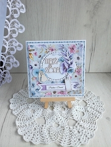 Kartka ślubna z kopertą błękit, fiolet GOTOWA