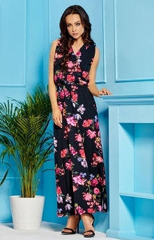 Lemoniade długa sukienka w kolorowe kwiaty L304