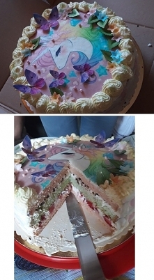 Mój debiut :) Tort urodzinowy dla siostry która ma bzika na punkcie jednorożców :D Idealny nie jest ale jestem dumna ;)