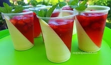 Lekki pyszny deser-oczywiście z truskawkami,ale można użyć malin,borówek czy brzoskwiń,delikatna śmietanka z nutką wanilii i galaretką - polecam!!