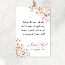 Zawieszki weselne na alkohol, na wódkę weselną. Pastelowe kwiaty.