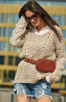 Numinou Ażurkowy sweter beżowy S59