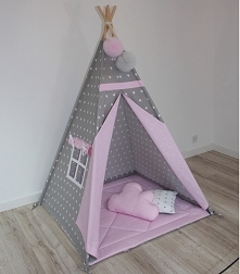 Namiot tipi - Szary w gwiazdki z różem