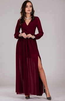 Roco Wieczorowa sukienka maxi bordowa 0257