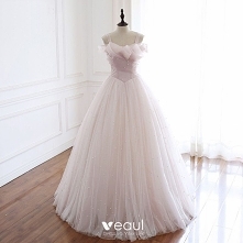 Wysokiej Klasy Rumieniąc Różowy Perła Suknie Ślubne 2020 Princessa Kwadratowy Dekolt Bez Rękawów Bez Pleców Długie