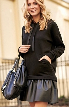 Sportowa sukienka z eko-skórą Makadamia czarna M515