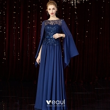 Wysokiej Klasy Granatowe Szyfon Sukienki Wieczorowe 2020