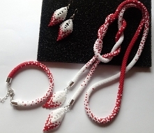 Cieniowany komplet - naszyjnik typu lariat, bransoletka oraz kolczyki