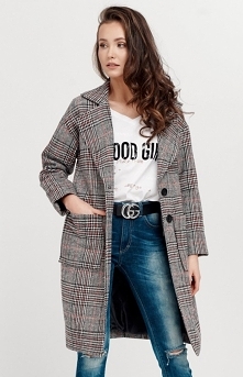Roco Oversizowy płaszcz w kratę 0014/A04