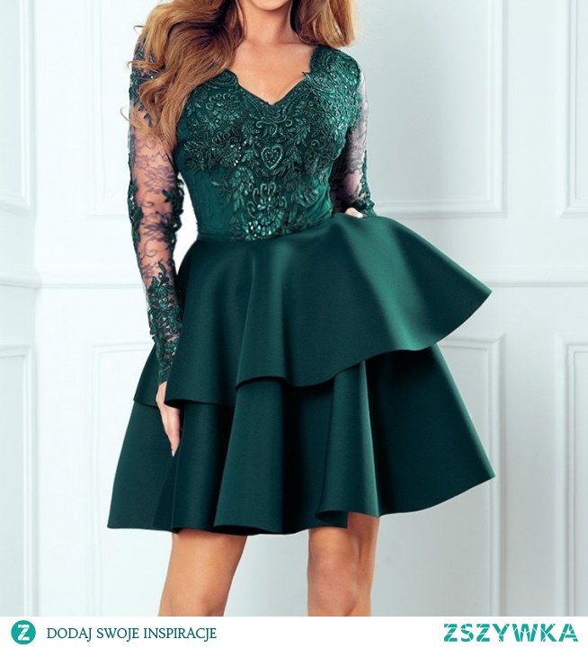 ANTONIA - Rozkloszowana sukienka z koronką dla wysokich szmaragd sukienkowo.com kliknij w zdjecie by przejść do produktu