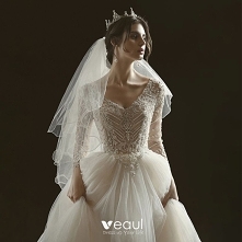 Luksusowe Szampan Przezroczyste ślubna Suknie Ślubne 2020