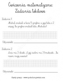 dodawanie i odejmowanie w zakresie 20 zadania tekstowe do druku