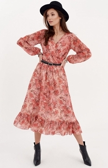 Roco Sukienka midi z falbaną w kwiatuszki 0241/D97