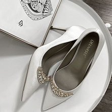 Uroczy Białe Rhinestone Buty Ślubne 2020 Skórzany 10 cm Szpilki Szpiczaste Ślub Czółenka