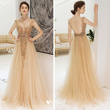 Seksowne Szampan Głęboki V-Szyja Sukienki Wieczorowe 2020 
#SukienkiWieczorowe #SukienkiWizytowe