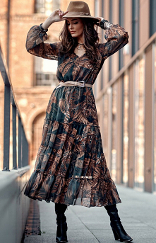 Roco Elegancka sukienka midi w kolorowe kwiaty 0304/U05