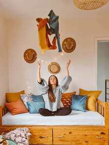 Pokój w stylu BOHO
Roleta rzymska - materiał VELVET V27
Poduszki dekoracyjne - Welur, Velvet i materiał Boho

Dekoracje z Nasze Domowe Pielesze