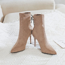 Piękne Zima Beżowe Zużycie ulicy Botki Buty Damskie 2020 Zamszowe 9 cm Szpilki Szpiczaste Boots