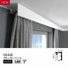 Nowoczesna osłona karnisza QL026 Mardom Decor z kolekcji Elite to sztukateria która szybko zamaskuje zarówno szyny karniszowe jak i karnisze montowane do ściany. Listwa do zabud...