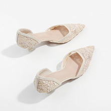 Uroczy Beżowe Przezroczyste Z Koronki Kwiat Buty Ślubne 2021 3 cm Szpilki Niski Obcas Szpiczaste Ślub Wysokie Obcasy