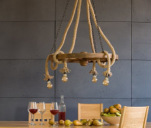 rustykalna lampa sznurowa na kole, ręcznie robiona meble-woskowane.com.pl