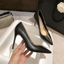 Moda Czarne Zużycie ulicy Skórzany Czółenka 2021 10 cm Szpilki Wysokie Obcasy Szpiczaste Czółenka