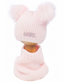 CZAPKA RÓŻOWA Z  KOMINEM I SZALIKIEM  DLA DZIEWCZYNKI POLECA SKLEP ODZIEŻĄ  I OBUWIEM STYLOWEOBCASY.PL