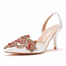 Uroczy Białe Rhinestone Buty Ślubne 2021 7 cm Szpilki Szpiczaste Ślub Sandały Wysokie Obcasy