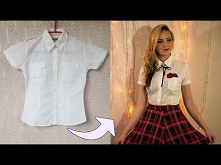 DIY biała koszula z naszywką i kokardką wstążką 