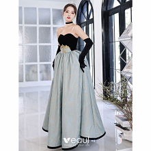 Vintage Czarne Zamszowe Sukienki Na Bal 2022 Princessa Bez Ramiączek Długie Rękawy Długie Sukienki Wizytowe