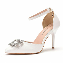 Eleganckie Białe Rhinestone Buty Ślubne Wysokie Obcasy 2022 9 cm Szpilki Szpiczaste Buty Ślubne