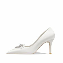 Eleganckie Kość Słoniowa W kształcie serca Rhinestone Buty Ślubne 2022 Skórzany 8 cm Szpilki Szpiczaste Ślub Czółenka Wysokie Obcasy