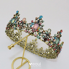 Vintage / Retro Baroque Multi-Colors Rhinestone Wedding Tiara Bridal Hair Accessories 2022 Alloy