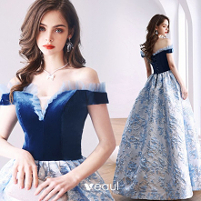 Eleganckie Ciemnoniebieski Cekinami Zamszowe Sukienki Na Bal 2022 Satyna Suknia Balowa Przy Ramieniu Kótkie Rękawy Bez Pleców Długie Sukienki Wizytowe