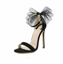 Seksowne Czarne Koktajlowe Sandały Damskie 2022 Z Paskiem Kokarda 11 cm Szpilki Peep Toe Wysokie Obcasy Sandały