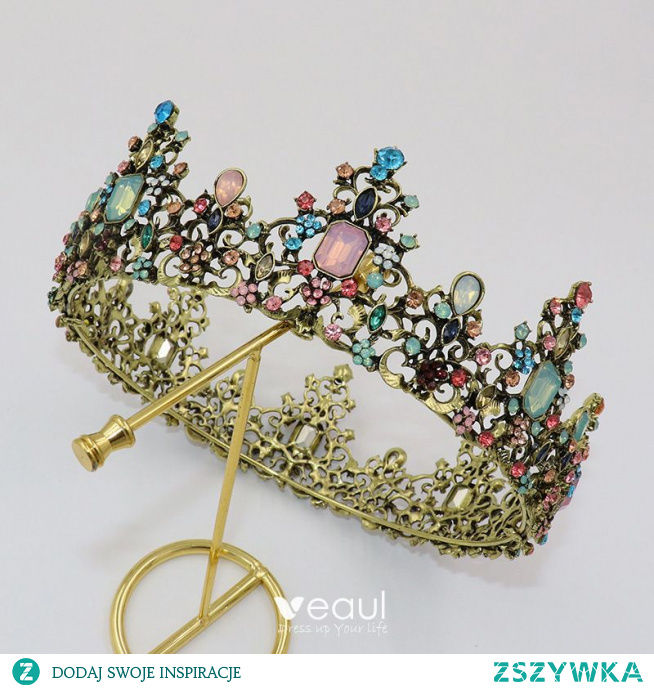 Vintage / Retro Baroque Multi-Colors Rhinestone Wedding Tiara Bridal Hair Accessories 2022 Alloy