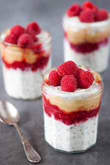 Nocna owsianka z malinami i masłem orzechowym- na szybkie śniadanie rano lub drugie śniadanie na wynos