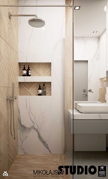 Apartament nr 333 - Mała biała łazienka w bloku w domu jednorodzinnym bez okna, styl nowoczesny - zdjęcie od MIKOŁAJSKAstudio - Homebook