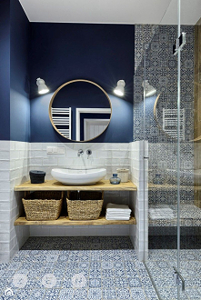 MIESZKANIE NA WILANOWIE - Mała niebieska łazienka w bloku w domu jednorodzinnym bez okna, styl rustykalny - zdjęcie od ZEN Interiors - Homebook