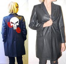 skajowy płaszcz vintage ręcznie malowany