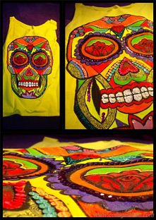 Rainbow Skull T-Shirt, meksykańska czaszka w wydaniu handmade