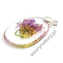 Zawieszka, wisiorek z prawdziwym, fioletowym chabrem z kolekcji biżuterii artystyczne Wzory Natury