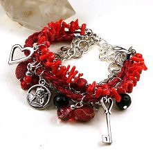 Bransoletka koral czerwona walentynki charms