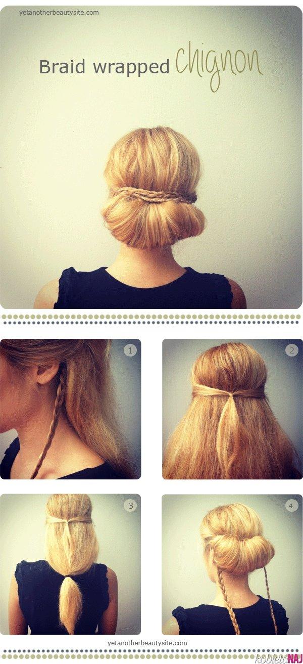 Braid wrapped chignon - tutorial